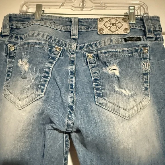 Miss Me Blue Boot Cut Jeans Distressed Style - Picture 6 of 8